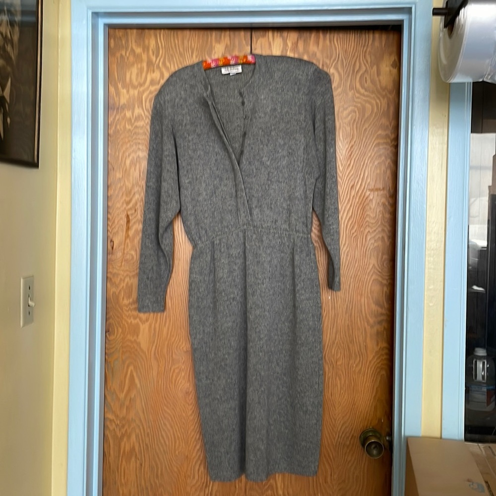 St. John’s knit, designed by Marie Gray,  long sleeve dress